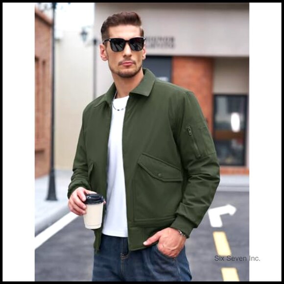 Men's Quilted Bomber Jacket Windproof Water Repellent Winter Coat 6 Pockets - Picture 3 of 7